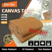 5X5m Waterprood Tarpaulin Dark Tan Tarp Camping Tarps Heavy Duty Canvas Cover AU