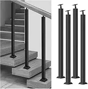 LQSYBHD 270°Adjustable Square Baluster Posts Metal Railing Spindles with Flat Bracket Base and Screws Kits,Stairs Railing Posts for Deck Balcony Stair Decor(Size:90cm/35.4inch,Color:4 Pack)