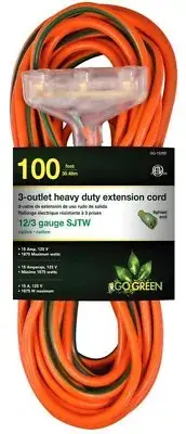 100 ft. Extension Cord 3-Outlet 12/3 General Heavy Duty Water Resistant Orange