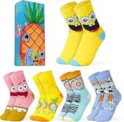 [SPONGEBOB SQUAREPANTS] Boys Socks, Pack of 5, Funny Socks with Motif, Gifts for Children