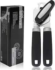 Handle Can Opener Heavy Duty Stainless Steel Smooth Edge Manual Hand Held with Soft Touch Handle, Rust Proof Oversized Handheld Easy Turn Knob, Large Lid Openers