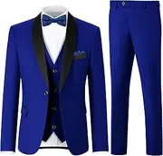 [ZKHOECR] Men's 3 Piece Slim Fit Suit One Button Shawl Lapel Jacket Vest Pants Tuxedo Set with Bow Tie Pocket Square