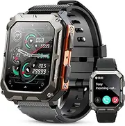 GUIQU Military Smart Watches for Men IP68 Waterproof GPS Sports Watch, Bluetooth Call 1.83'' Tactical Fitness Watch Tracker for Android iOS Outdoor Sports (Sci-Fi Black+Orange)