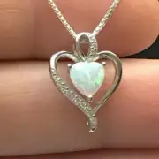1 Ct Fire Opal Lab Created Necklace 18" Box Chain Pendant