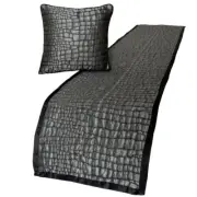 Decorative Queen Bed Runner Blue & Grey, Animal Mystery Silk - Animal Mystery