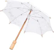 Bridal Lace Cotton Umbrella, Vintage Umbrella Wedding Umbrella Princess Umbrella Parasol Umbrella Wooden Handle Umbrella for Party(White-S), S, White