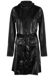 Rains Belted Hooded Rubberised Jacket - Black - L (UK14 / L) L (UK14 / L)