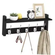 Coat Rack with Shelf, Wall Shelf with Hooks, Wood 17.1 Inch Long Black