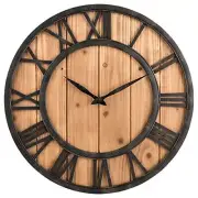 Oldtown Farmhouse Metal & Solid Wood Noiseless Wall Clock (Wood, 18-inch)