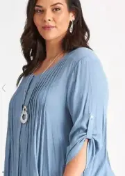 Autograph Top Tunic Shirt Blouse Plus Size 26 Button Pintuck 3/4 Sleeve Blue NEW
