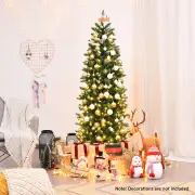 Costway1.5M Artificial Pencil Christmas Tree with Warm White UL-listed Lights for Decorations