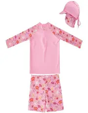 [Big Softies] Long Sleeve Rashie with Short and Hat-Starfish in Pink