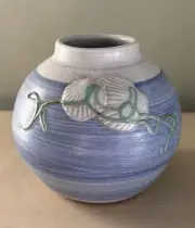 Studio Pottery Relief Shell Vase Mikael Carstandjen 5-3/4”