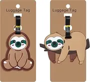 [JANTONOR] 2 PCS Cute Sloth Travel Luggage Labels with Name ID Cards and Straps, Silicone Cartoon Animal Luggage Tags for Suitcase Bag Baggage