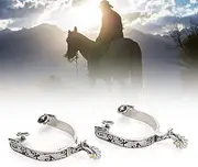 Cowboy Boot Straps, Stainless Steel West Cowboy Exquisite Pattern Horse Boot Spurs Decoration with Gear for Equestrian Competition Entertainment