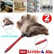2PCS Anti Static Genuine Ostrich Feather Duster Wooden Handle Brush Clean AU