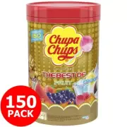150pk Chupa Chups Lollipops Assorted Fruits Flavour Bulk Lollies Jar Sweet Treat