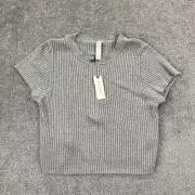 ANTHROPOLOGIE Shirt Womens Medium Gray Cropped Top 1/2 Zip Daily Practice NEW