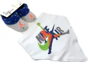 Nike Baby White Blue Cotton Cuffed Jumpman Jordan Bandana Bib Booties Set 0-6 MO