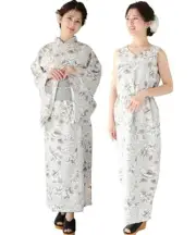 (Light Gray Camellia) Women's Yukata set, one-piece, 2way ACT from Japan