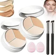 Tricolor Concealer,Tri Color Face Makeup Concealers With Brush,3-In-1 Full Coverage Color Correcting Cream,Mini Portable Tricolor Concealer Pot,For Mature Light Medium Skin (2pcs, Same size)
