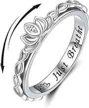 [Nisgoin] Lotus Anxiety Fidget Rings for Women: 925 Sterling Silver Spinner Rings Stress Relief Spin Band Rings for Anxiety Jewelry Birthday Gifts