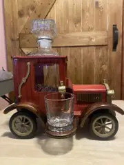 Kemstood Wooden Car Decanter with Two Glasses Vintage Old Fashion (0pen Box)