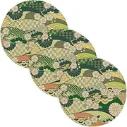 3 Pcs Trivet Set for Hot Pots and Pans 15in Cotton Thread Weave Heat Resistant Hot Pads for Crock Pot Home Necessities Traditional Green Japanese Ukiyo-e Flower