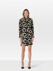 Black & White Clover Print Shirt Dress