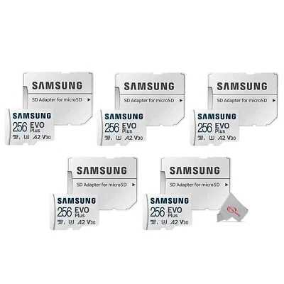 Samsung EVO Plus MicroSD 256GB, 130MBs Memory Card with Adapter - 5 Units