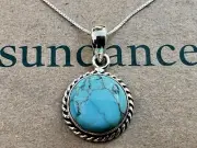 NEW $158 Sundance Kingman Turquoise Sterling Silver Pendant 18" Chain Necklace