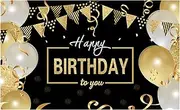 Happy Birthday Backdrop - 70.8 x 43.3 Inch Birthday Banner Decoration, Party Sign for Indoor and Outdoor Use, Perfect for Celebrations - Happy Party Background for Men and Women (Black)