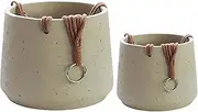 Copenhagen Off White Ceramic Hanging Plant Pot Set of 2 - Includes Hanging Rope - Ceramic Cement Hanging Planters for Indoor & Outdoors - Textured Effect - Large & Medium Plant Pots…