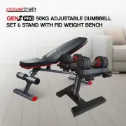 Powertrain Gen2 Pro 50KG Adjustable Dumbbell Set & Stand with FID Weight Bench