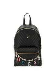 GUESS Black Chain Lattering Small Backpack, Synthetic