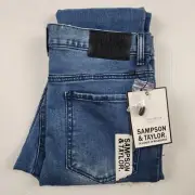 Sampson & Taylor Jeans Mens Size S (30) Blue Blake Drop Crotch Skinny Denim NEW
