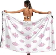 [RPLIFE] Pink Snowflake White Bathing Suit Covers Sarong, Summer Women's Sarong Swimsuit Cover Up, Large, Pink Snowflake White, Medium
