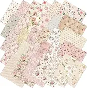JarThenaAMCS 60Pcs Floral Cotton Fabric Bundles Pink Retro Floral Fabric Squares Spring Quilting Patchwork for DIY Handmade Sewing Crafting, 10 x 10 Inch