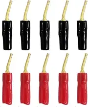 Auto-Plaza 10 Pcs 2mm Black & Red Speaker Pin Tip Connectors Copper Plated Banana Male Plugs Screw Type Set