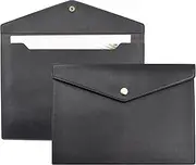 VANRA PU Leather File Folders A4 Document Holder File Envelope Waterproof Portfolio Filing File Organizer for Letter Size with Snap Button Closure 1 Piece (Black)