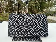 Michael Kors Jet Set Double Zip Wallet Mk Logo Wristlet Black Silver Canvas