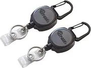 Key-Bak Sidekick Professional Heavy Duty Self Retracting ID Badge/Key Reel with Retractable Kevlar Cord, 24" Black (2 Pack)