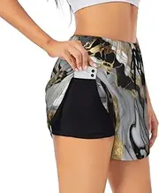 [GaxfjRu] Luxury Marble Pattern Print Women's Running Shorts High Waisted Running Shorts Pocket Sporty Gym Elastic Short