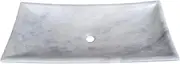 Handmade Carrara Marble Rectangular Concave Basin - White and Grey Marble Countertop Wash Basin - Luxury Stone Sink for Bathroom or Washroom - Easy to Clean Vessel Sink - Size: 78.5x36x12.5cm