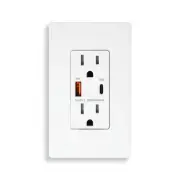 15A Quick Charge USB Outlet, Type A & C USB Ports, Wall Socket for Smartphone...