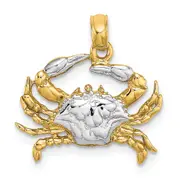 14k Yellow & Rhodium Gold with White Rhodium Charm Blue Crab Charm