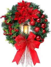 Christmas Wreaths For Front Door 16 Inch Holiday Door Wreath Xmas Wreath For All Seasons Prelit With Led Lights