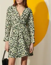 SANDRO PARIS Angele dress Green Pois Dots Floral Linen