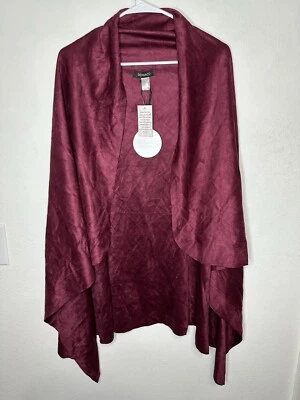 Demdaco Wine Red Suede Flowy Open Front Tunic Vest One Size