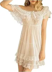 [Generic] Halter Bodysuit Sexy Lace Ladies -Neck Bowknot Pajamas Womens Sleepwear Nightdress Plus Size Lingerie for Women Two Piece Set